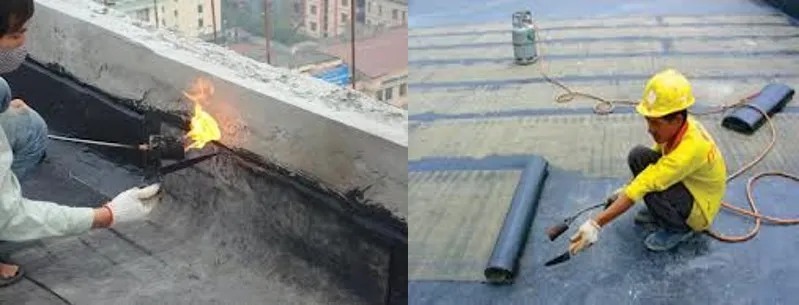 Hình ảnh thi công chống thấm sân thượng bằng màng bitum
