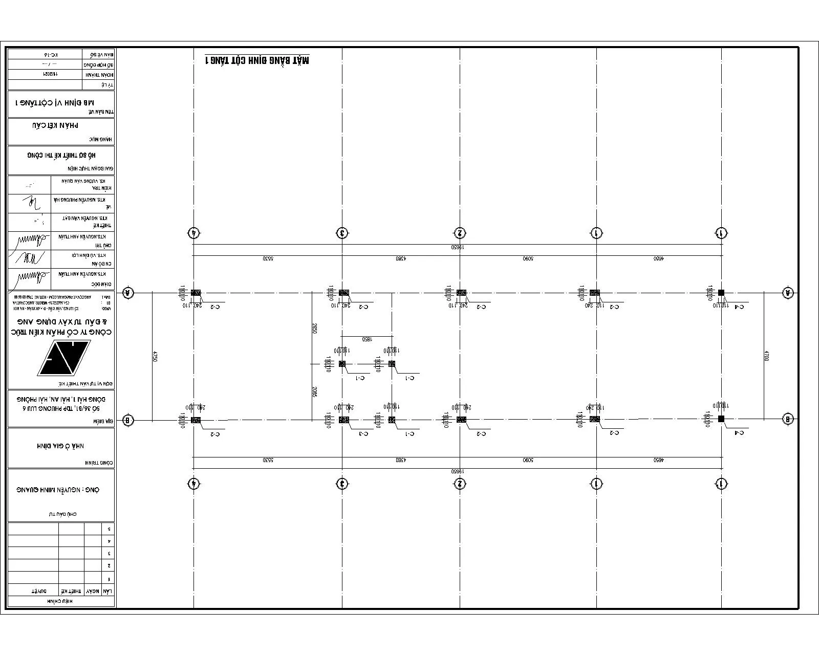 Mặt bằng cột tầng 1