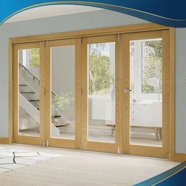 Cửa xếp gấp 4 cánh màu vân gỗ thường được lắp đặt tại phòng đọc sách tại biệt thự bởi khả năng cách âm hoàn toàn từ bên ngoài.