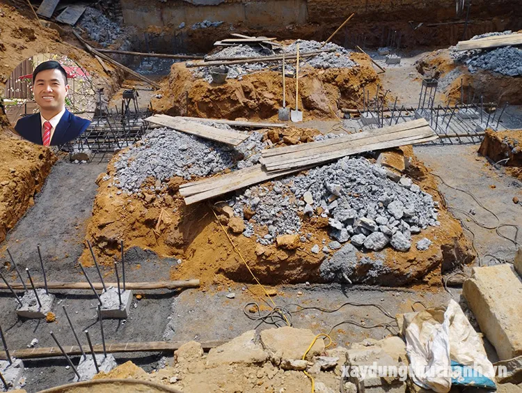 Đài móng đã đập đầu cọc xong và đã nắn thép râu đầu cọc đúng kỹ thuật