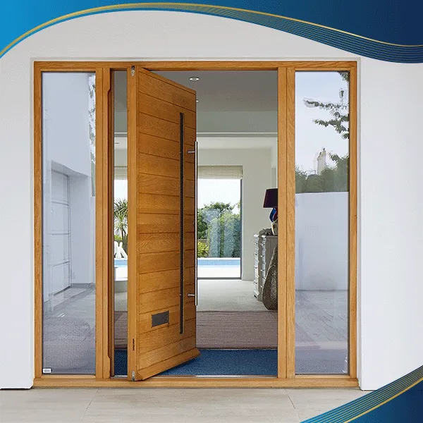 Cửa đi ra ban công được làm bằng cửa quay trượt 1 cánh màu vân gỗ thường được áp dụng tại khách sạn cao cấp, resort.