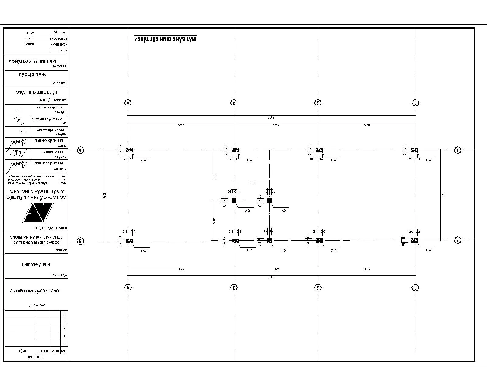 Mặt bằng cột tầng 4