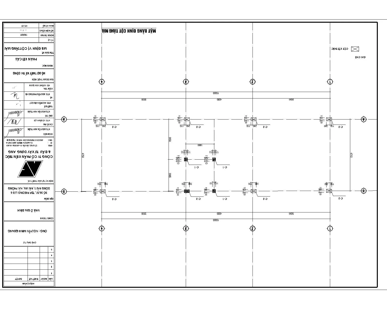 Mặt bằng cột tầng tum