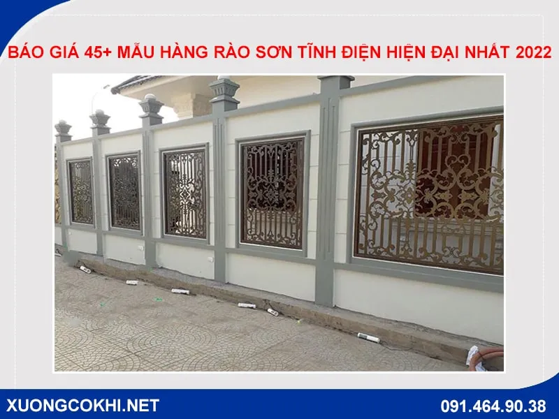 Hàng rào sắt hộp nhà phố hiện đại sơn tĩnh điện
