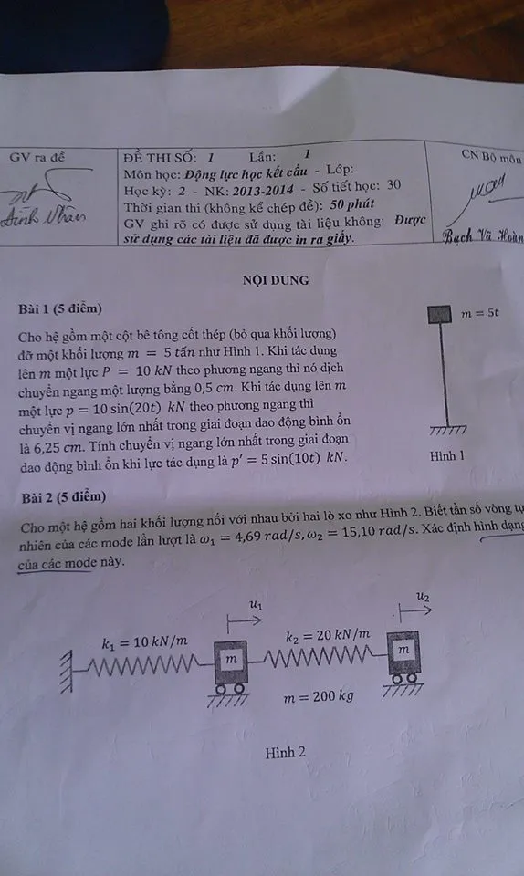 Bài tập động lực học công trình