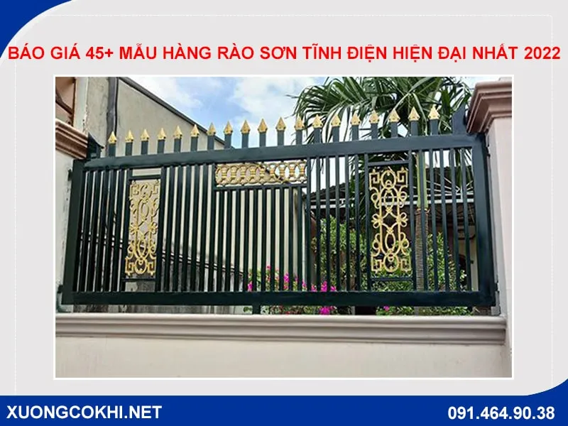 Hàng rào sắt hộp vuông kết hợp mũi giáo sơn tĩnh điện