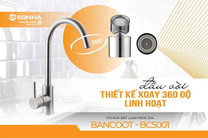 Đầu vòi rửa bát Bancoot BC 5001 xoay 360 độ linh hoạt
