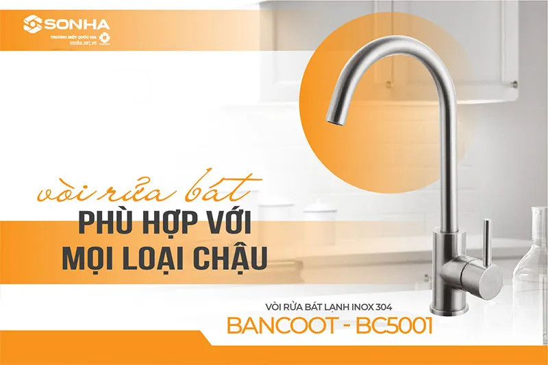 Vòi rửa bát Bancoot BC5001 phù hợp với mọi loại chậu