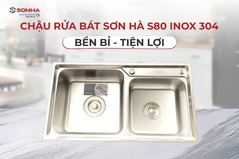 Chậu rửa bát Sơn Hà S80 với thiết kế hai hộc bất đối xứng