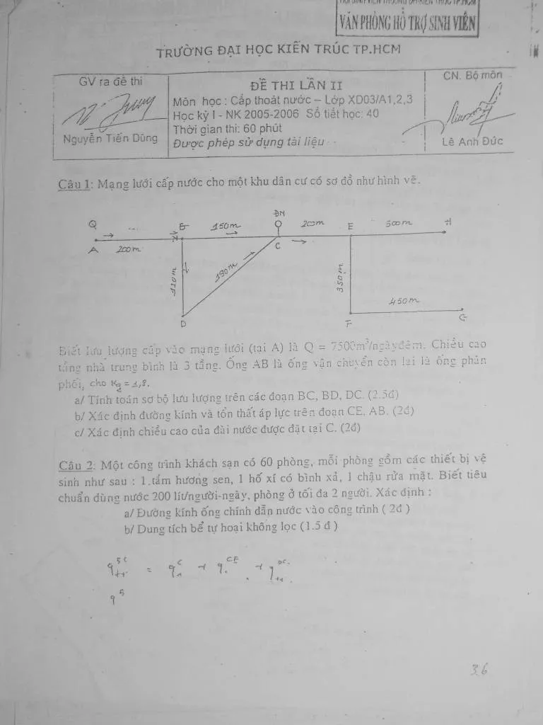 Đề thi cấp thoát nước