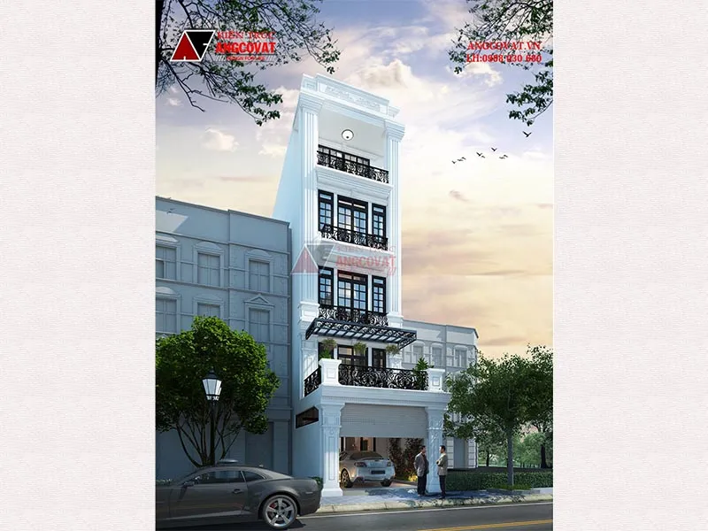 Mặt đứng nhà phố 5 tầng phong cách tân cổ điển