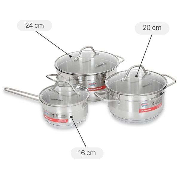 Bộ Nồi Quánh Inox 5 Đáy Nắp Kính Sunhouse SHG669: Sự Lựa Chọn Hoàn Hảo Cho Gian Bếp Hiện Đại