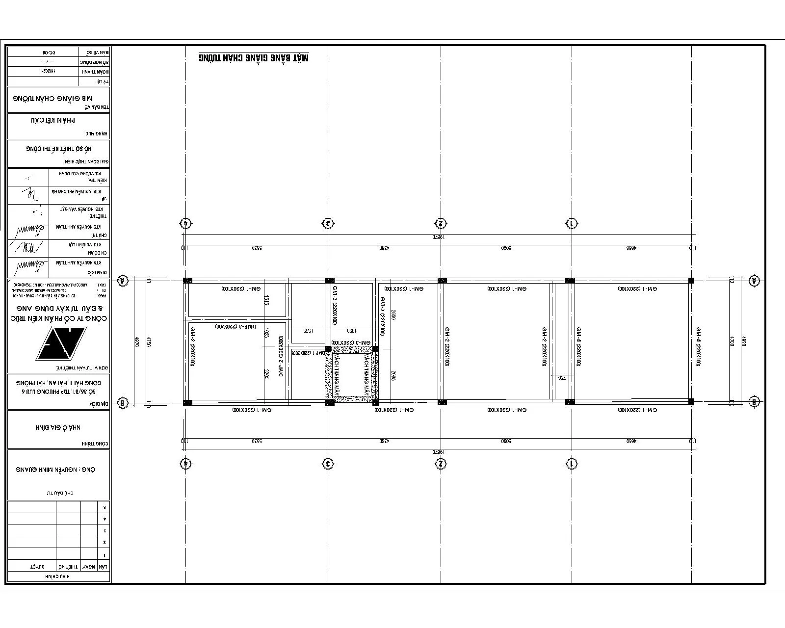 Mặt bằng giằng móng nhà 5 tầng
