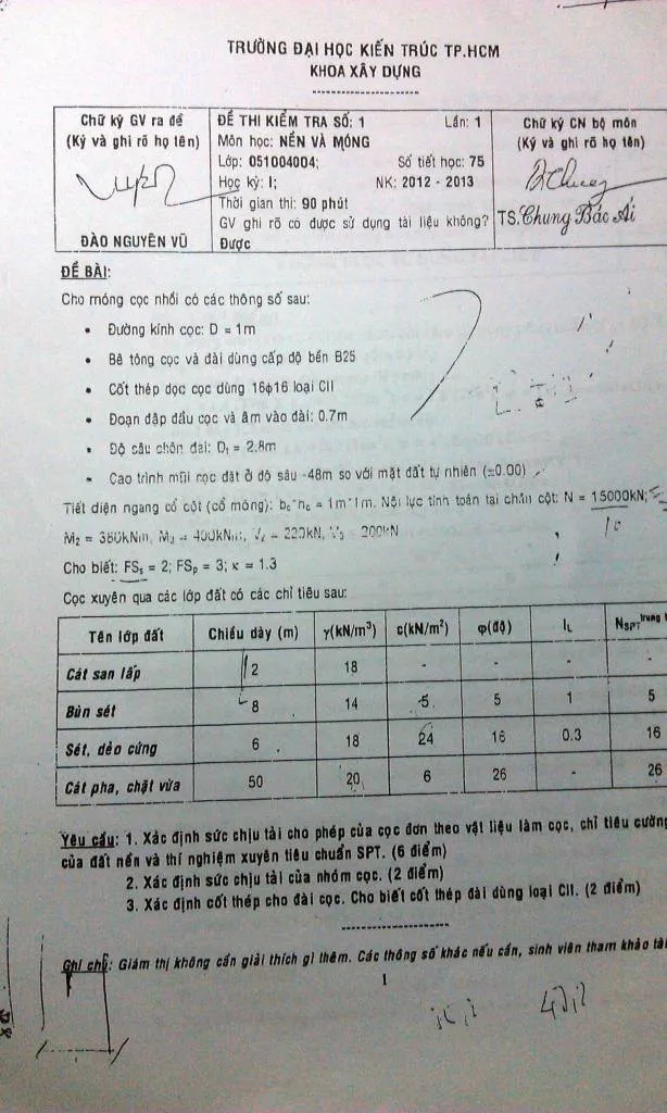 Bài tập nền móng công trình