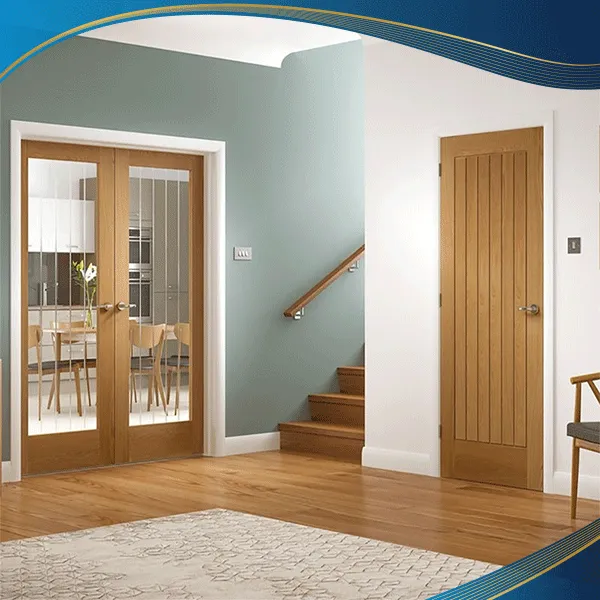 Cửa nhựa lõi thép màu vân gỗ 2 cánh mở quay thường được áp dụng cửa phụ hoặc cửa chính ra vào khách sạn.