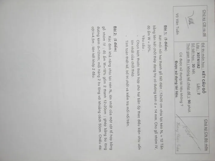 Đề thi kết cấu gạch đá gỗ