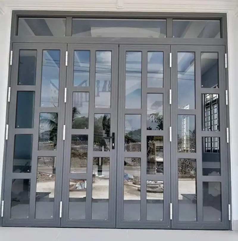 Cửa cổng sắt hộp kết hợp kính cường lực