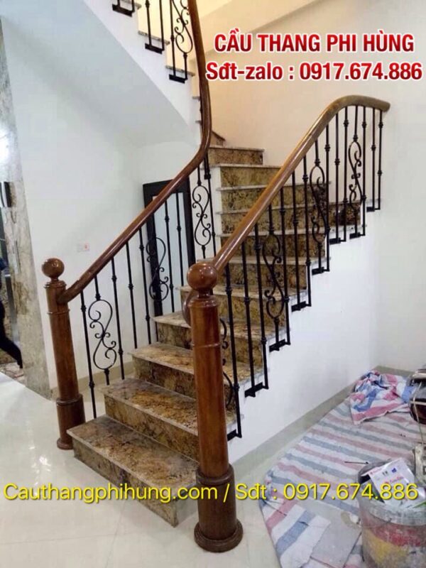 Báo Giá Cầu Thang Sắt Tay Vịn Gỗ Lim Chi Tiết Nhất