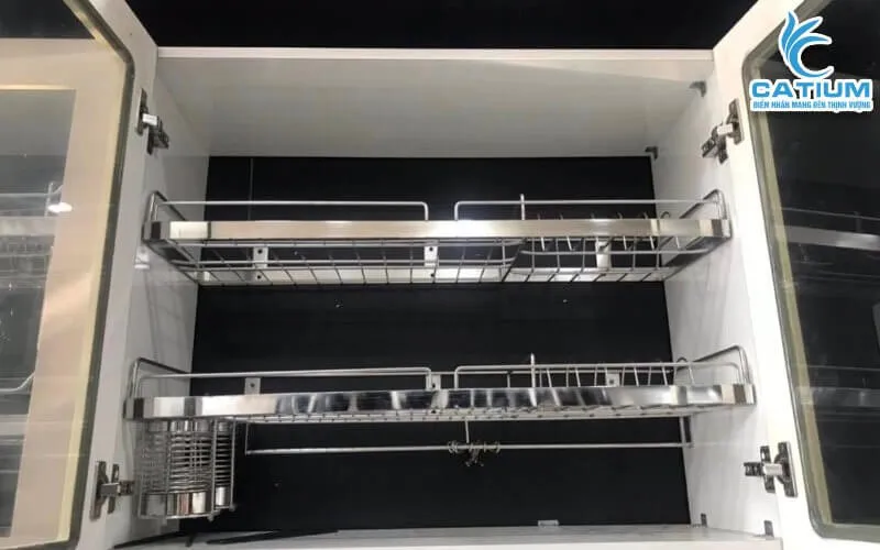 Ảnh thực kệ chén inox 2 tầng treo tường 60cm