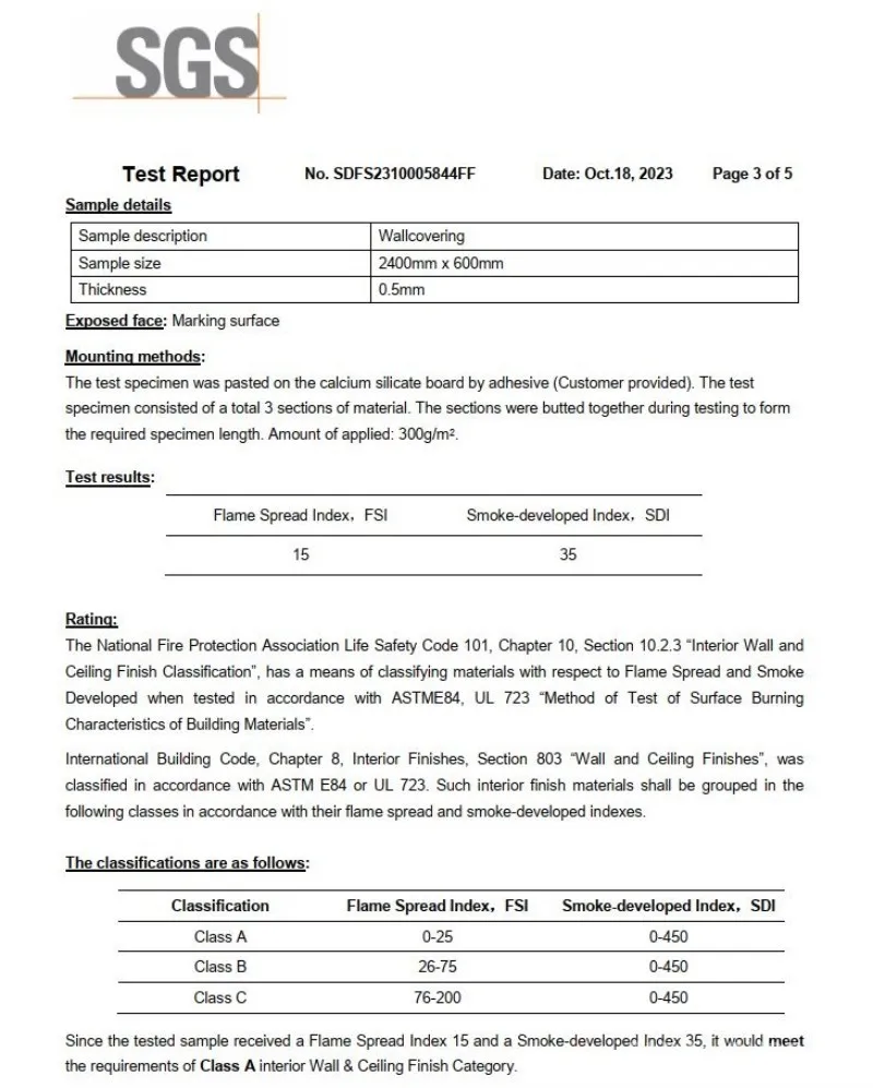 Chứng nhận chống cháy ASTM E84