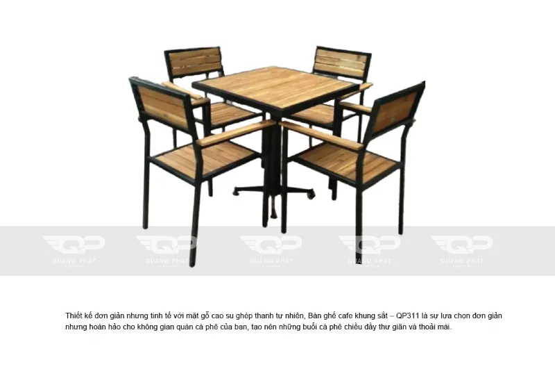 Mẫu bàn ghế sắt cafe ngoài trời mặt gỗ