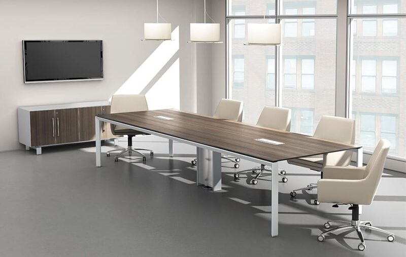 Mẫu bàn họp chân sắt hiện đại với mặt bàn dài