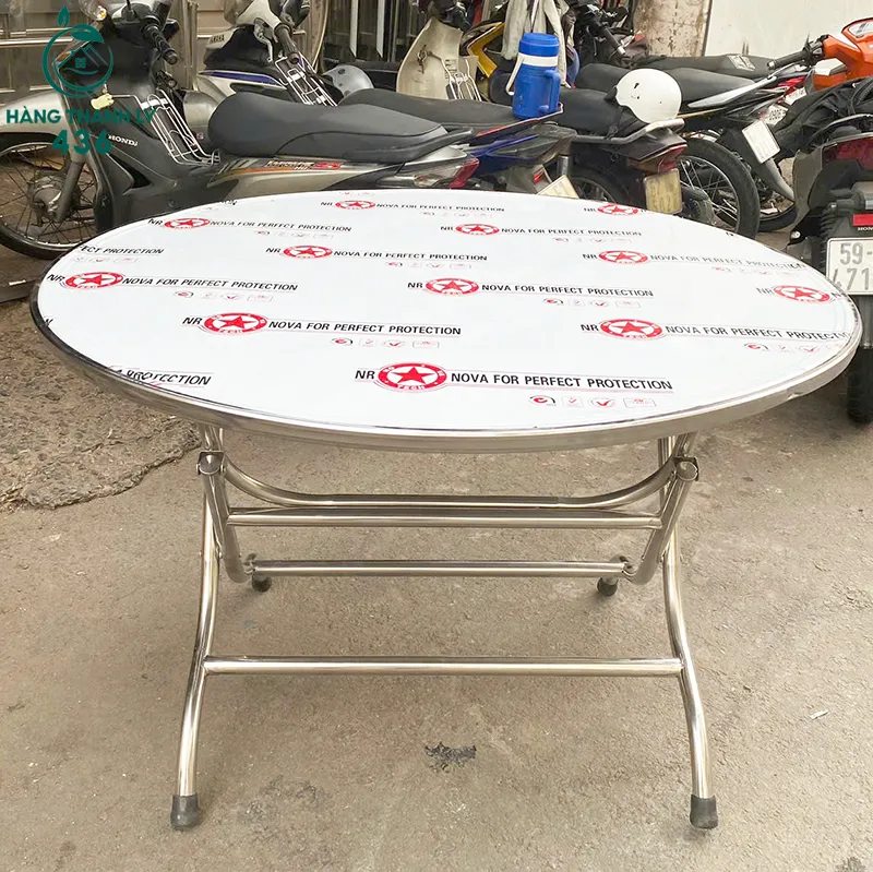 Bàn tròn inox cũ xếp gọn đường kính 1m15 x 75cm