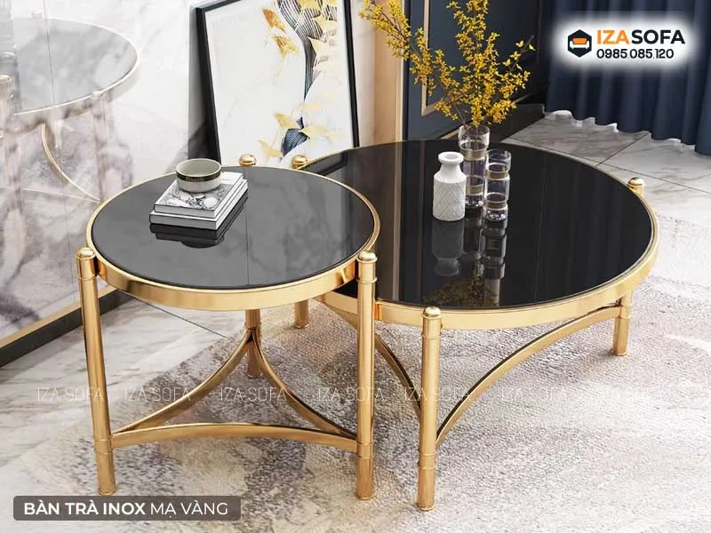 Bàn trà chân inox mạ vàng mặt kính