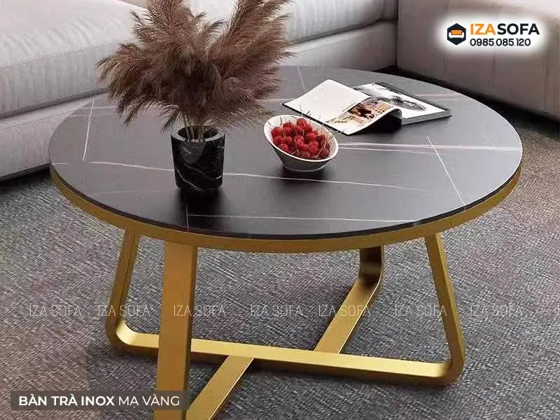bàn trà chân mạ vàng pvd