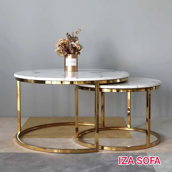 bàn trà đôi mạ vàng bóng