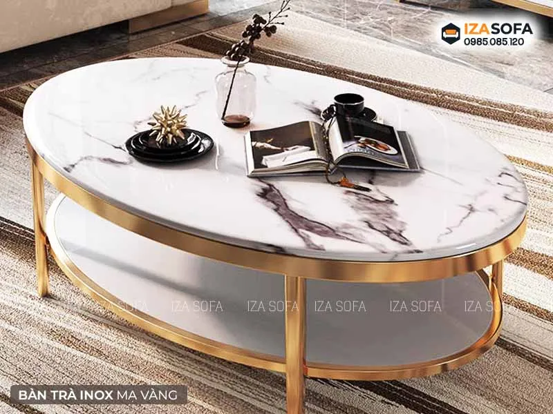 Bàn trà elip inox mạ vàng