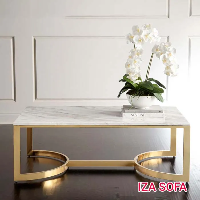 Bàn trà hình chữ nhật mạ vàng