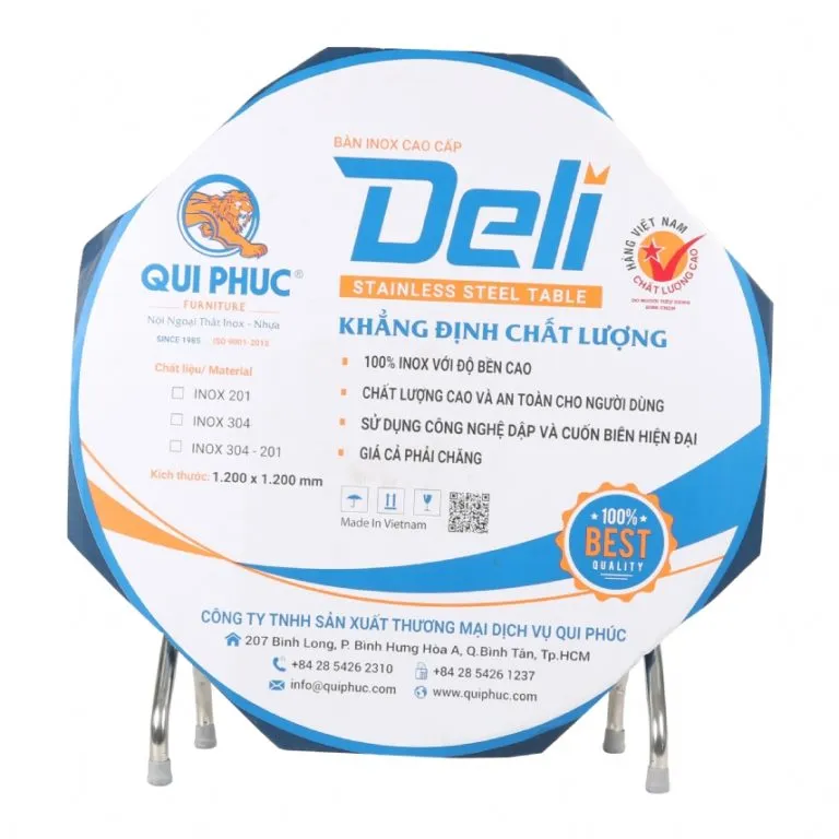 Bàn tròn inox 304 đường kính 1m2 với chân phi 32 chắc chắn