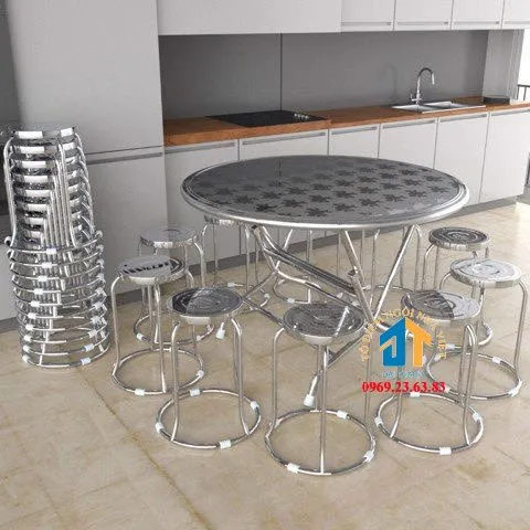 Bộ bàn tròn inox 10 ghế ngồi – hàng chất lượng