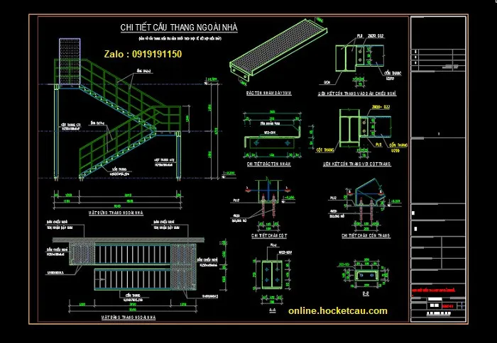 Bản vẽ CAD chi tiết cầu thang sắt ngoài trời chống gỉ