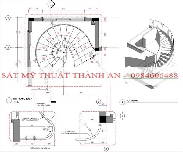 Bản vẽ chi tiết cầu thang sắt xoắn ốc