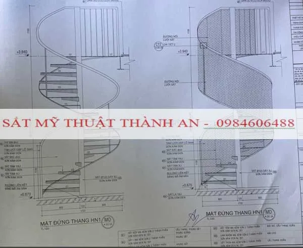 Bản vẽ kỹ thuật cầu thang xoắn ốc bằng thép