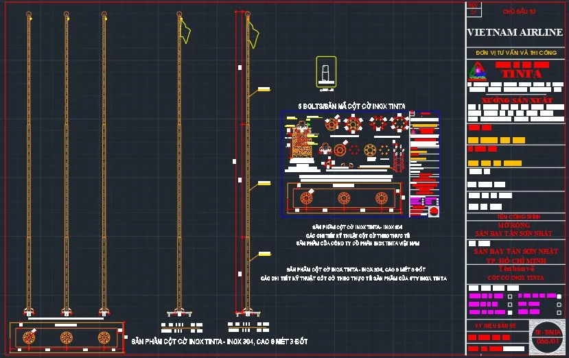 Bản vẽ cột cờ inox chi tiết cho công trình