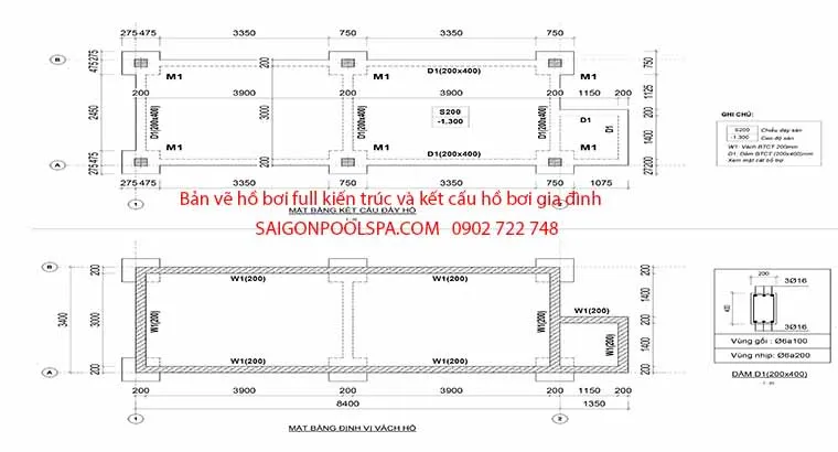 Full kiến trúc kết cấu bể bơi gia đình