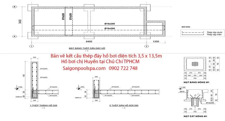 Bản vẽ kết cấu thép đáy hồ bơi chị Huyền Củ chi