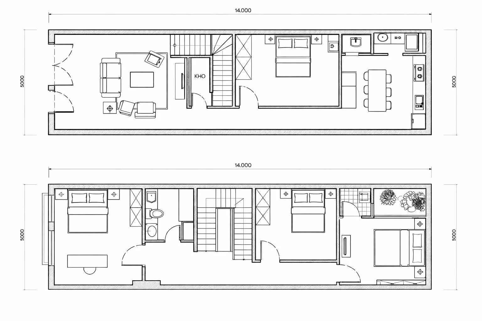 Bản vẽ nhà phố 5x14m