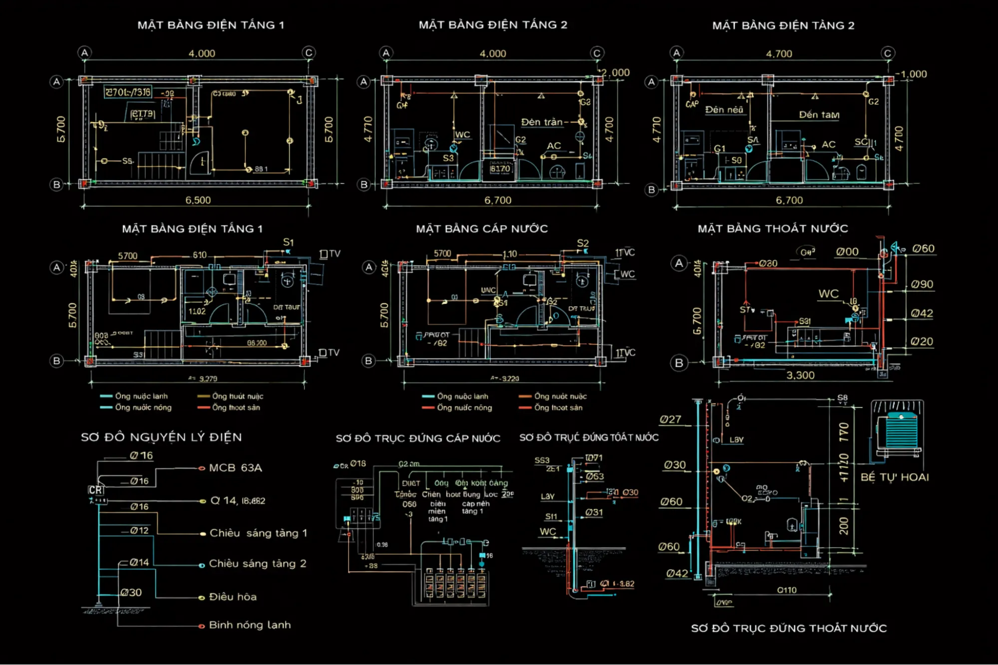 Sơ đồ điện nước nhà 2 tầng