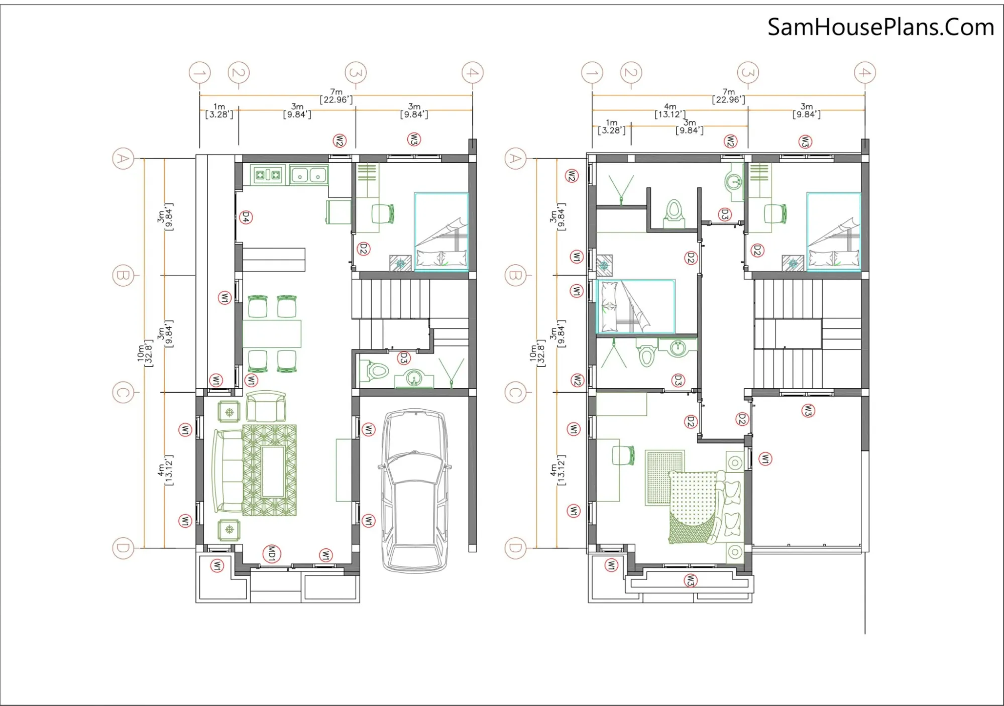 Mẫu nhà 2 tầng 7x10m