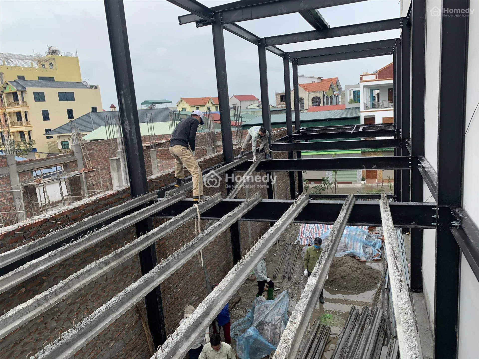 Mô tả bản vẽ nhà khung thép dân dụng với kết cấu gọn nhẹ và khả năng tạo hình linh hoạt