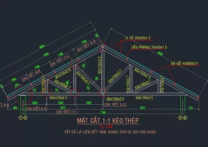 Cấu tạo vì kèo thép hộp