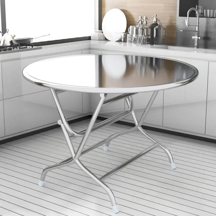 Bàn tròn inox 1m2 được sử dụng trong không gian gia đình