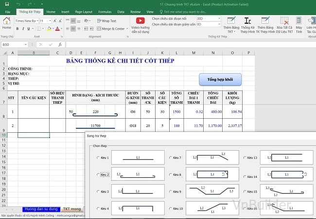 Bảng thống kê thép tròn bằng Excel TKT