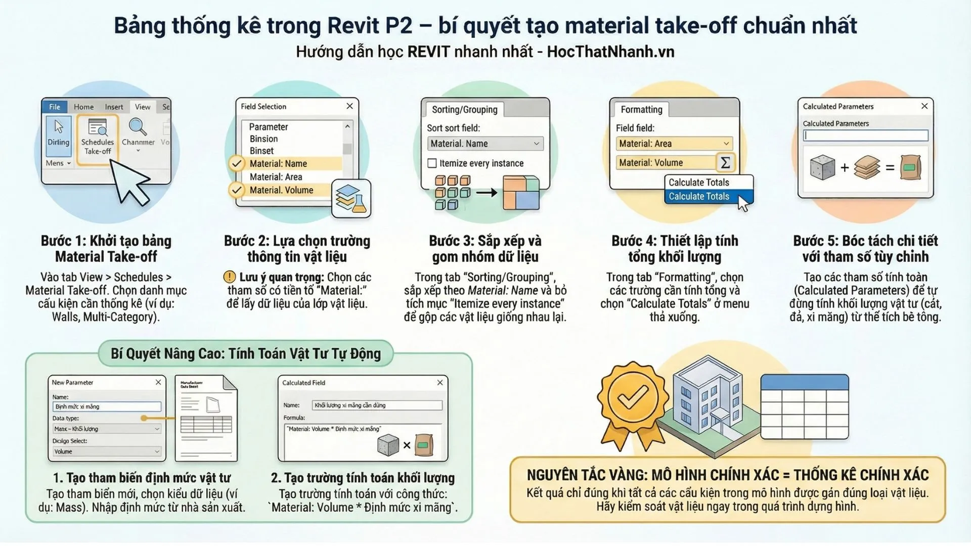 Bảng thống kê trong Revit P2 — bí quyết tạo material take-off chuẩn nhất