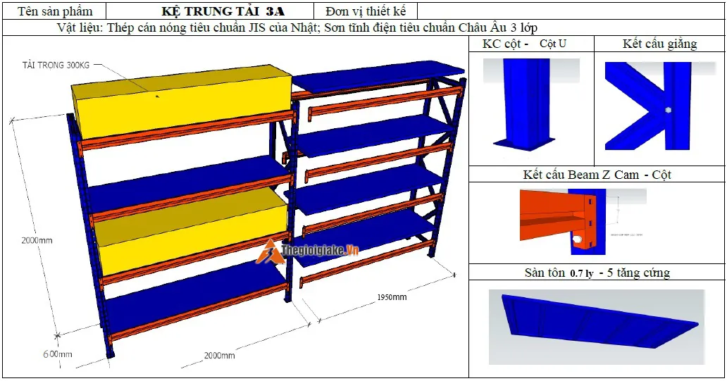 Chi tiết cấu tạo kệ để hàng nặng 3A | Rack
