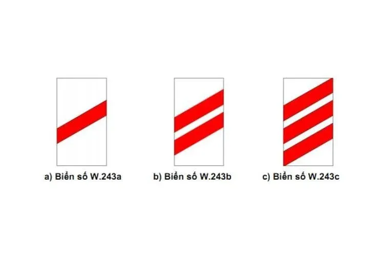 Biển số W.243a, W.243b, W.243c - Nơi đường sắt giao không vuông góc với đường bộ